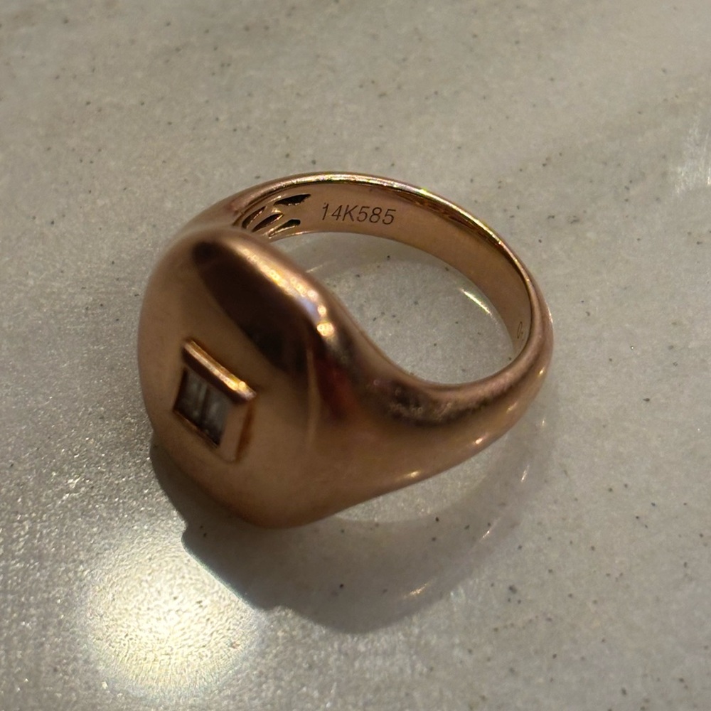 14k Rose Gold Signet Ring with Diamonds - Picture 5 of 10